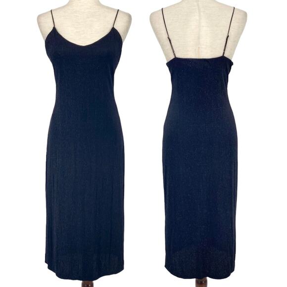NWT FOURTEENTH PLACE Black Metallic Slit Hem Midi Dress Size Large Holiday Sexy - Picture 1 of 9